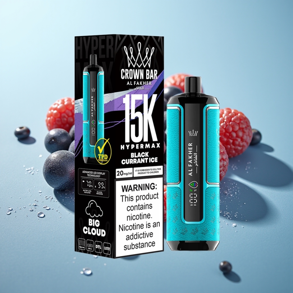 Al Fakher Crown Bar 15K Hypermax Дисосуем Вейп Кит Черен Касис Лед