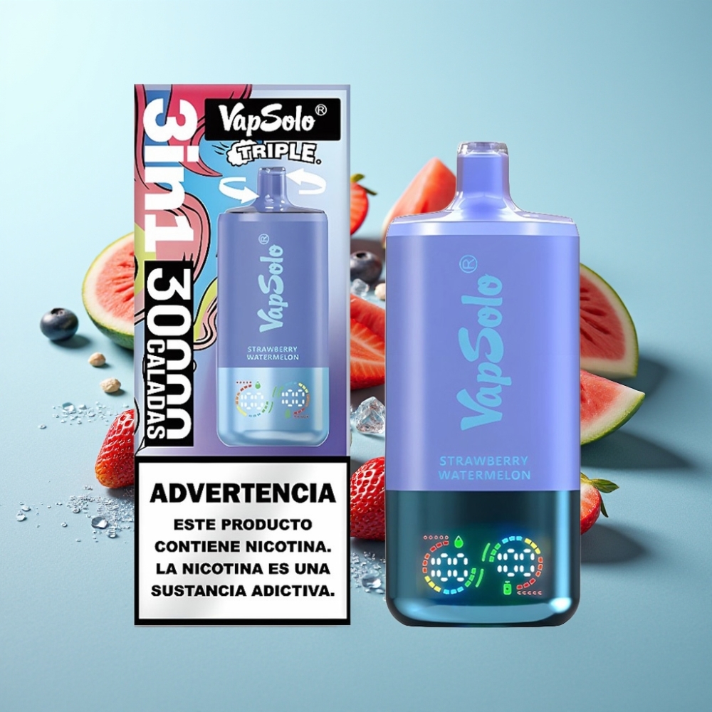 VapSolo Triple 30000 Пуфове Ягода-Диня  Синьо Боровинково Лед