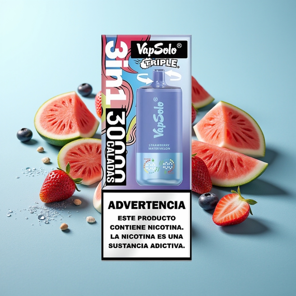 VapSolo Triple 30000 Пуфове Ягода-Диня  Синьо Боровинково Лед