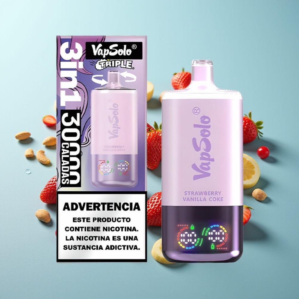 VapSolo Triple 30000 Пуфса с Ягодова Ванила Кола и 3 Резервоара