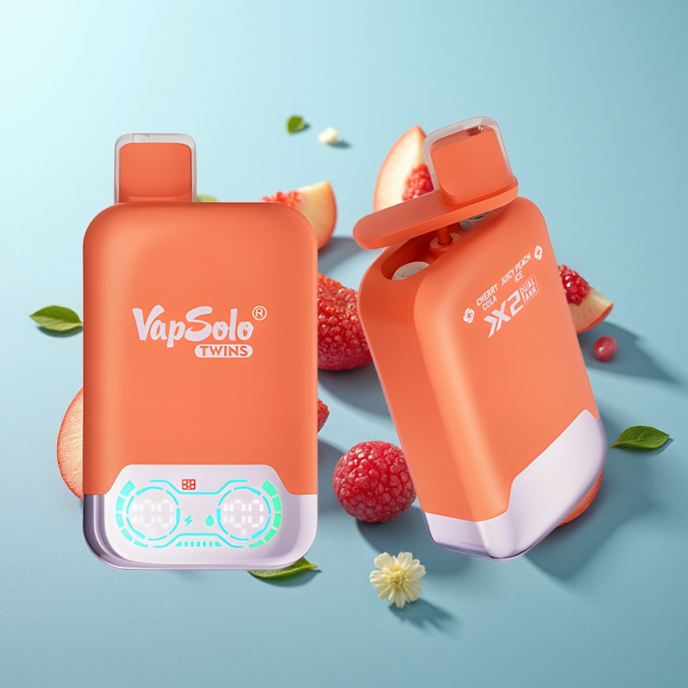 Vapsolo Twins 20000 Puffs 40ml Вишнева Кола  Сочен Праскова Лед Disposable Vape