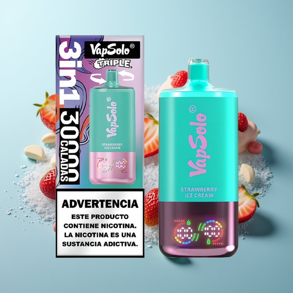 vape suppliers in Bulgaria VapSolo Triple 30000 Пуфове Ягодов Сладолед 40ml 50mg
