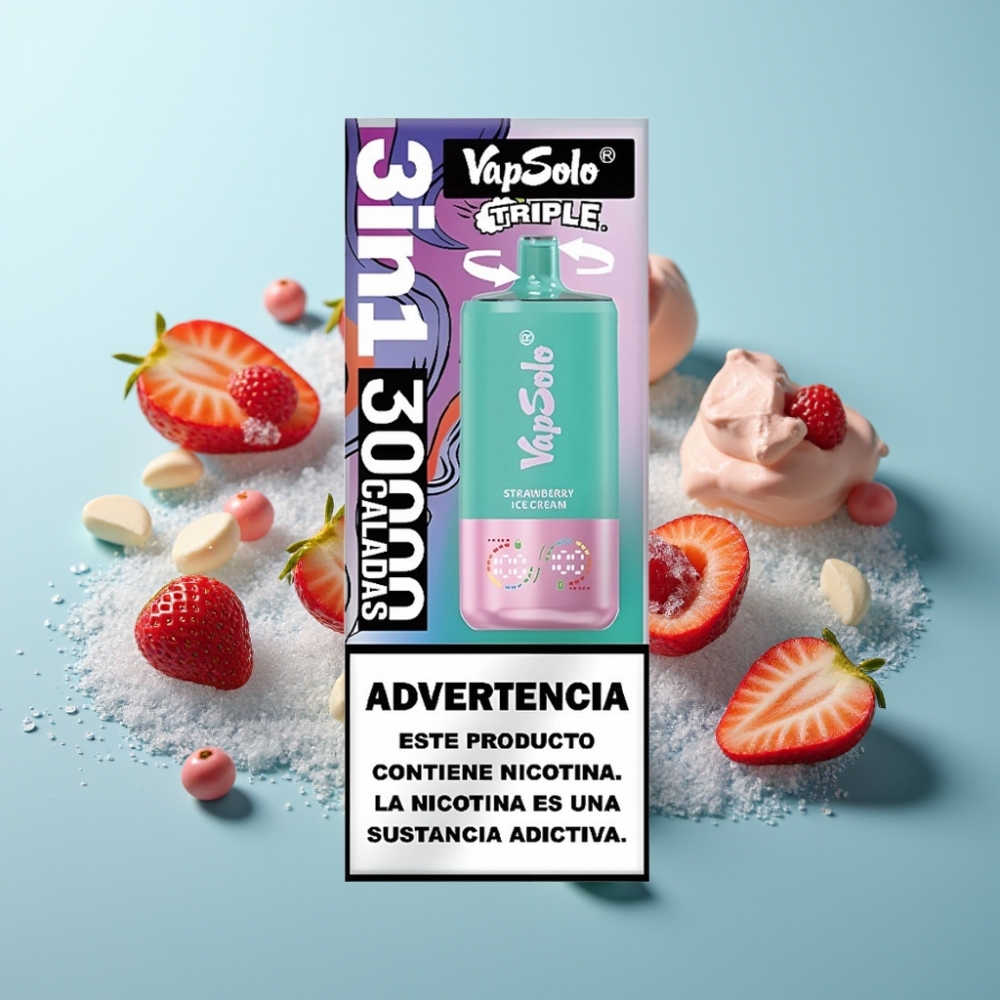 vape suppliers in Bulgaria VapSolo Triple 30000 Пуфове Ягодов Сладолед 40ml 50mg
