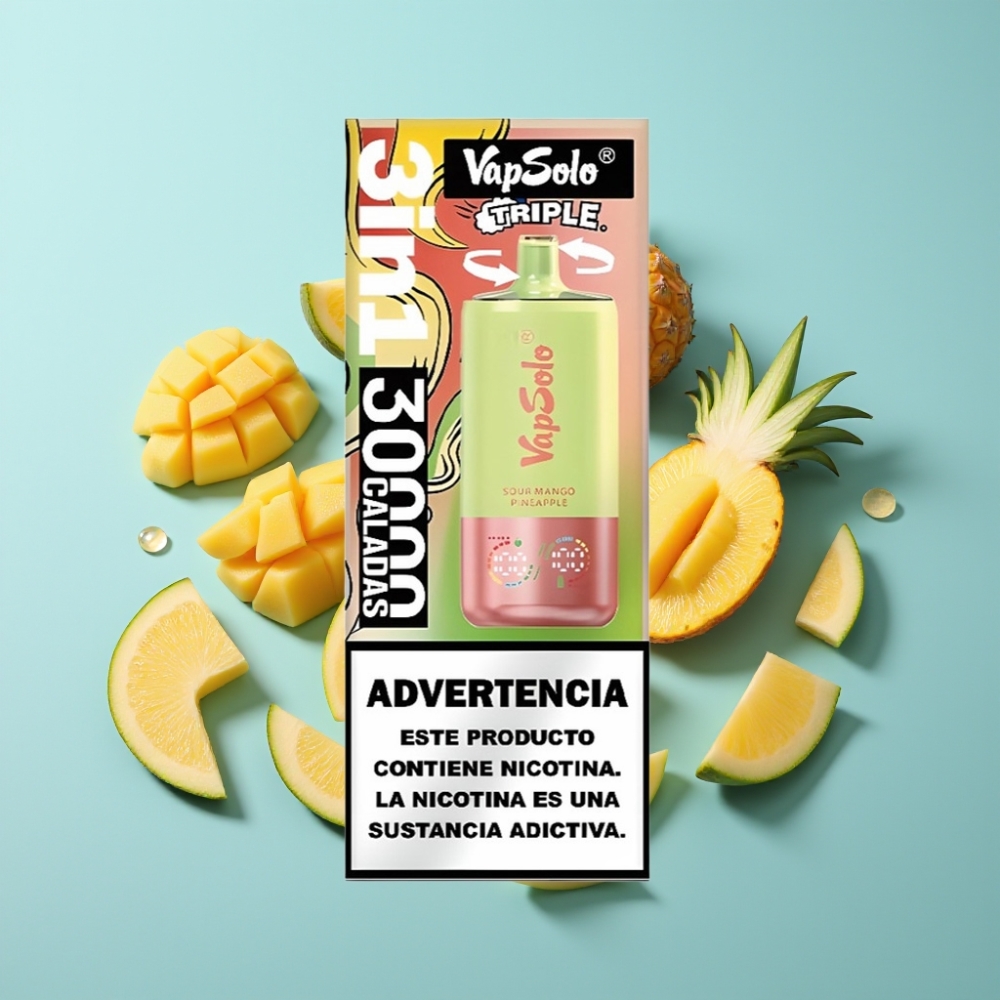 vape suppliers in Bulgaria VapSolo Triple 30000 Пуфса Кисел Манго Ананас 40ml Type-C